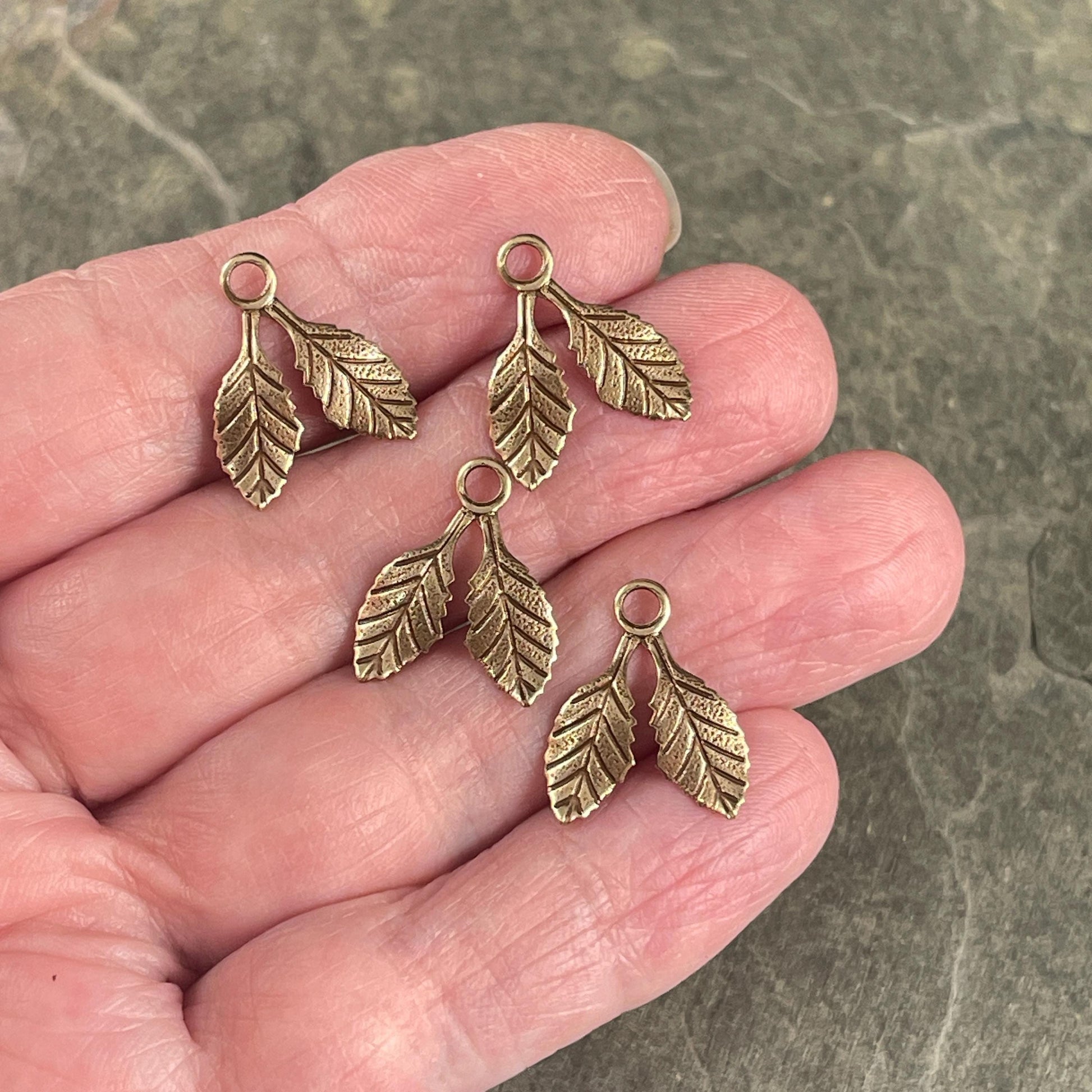 Antiqued Brass Double Leaf Charms, Nature Theme Charms, Floral Designs (A134) * Qty. 6