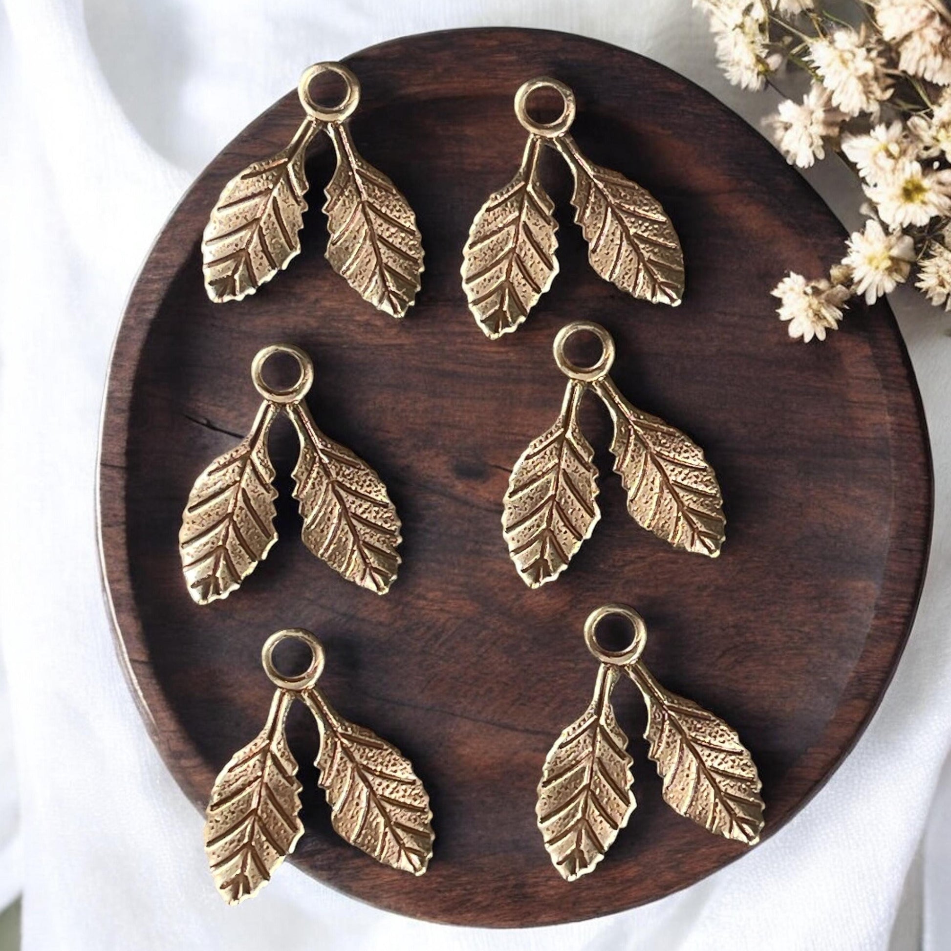 Antiqued Brass Double Leaf Charms, Nature Theme Charms, Floral Designs (A134) * Qty. 6