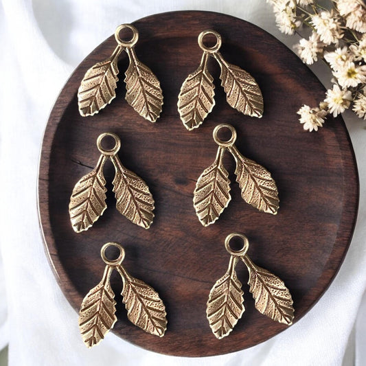 Antiqued Brass Double Leaf Charms, Nature Theme Charms, Floral Designs (A134) * Qty. 6