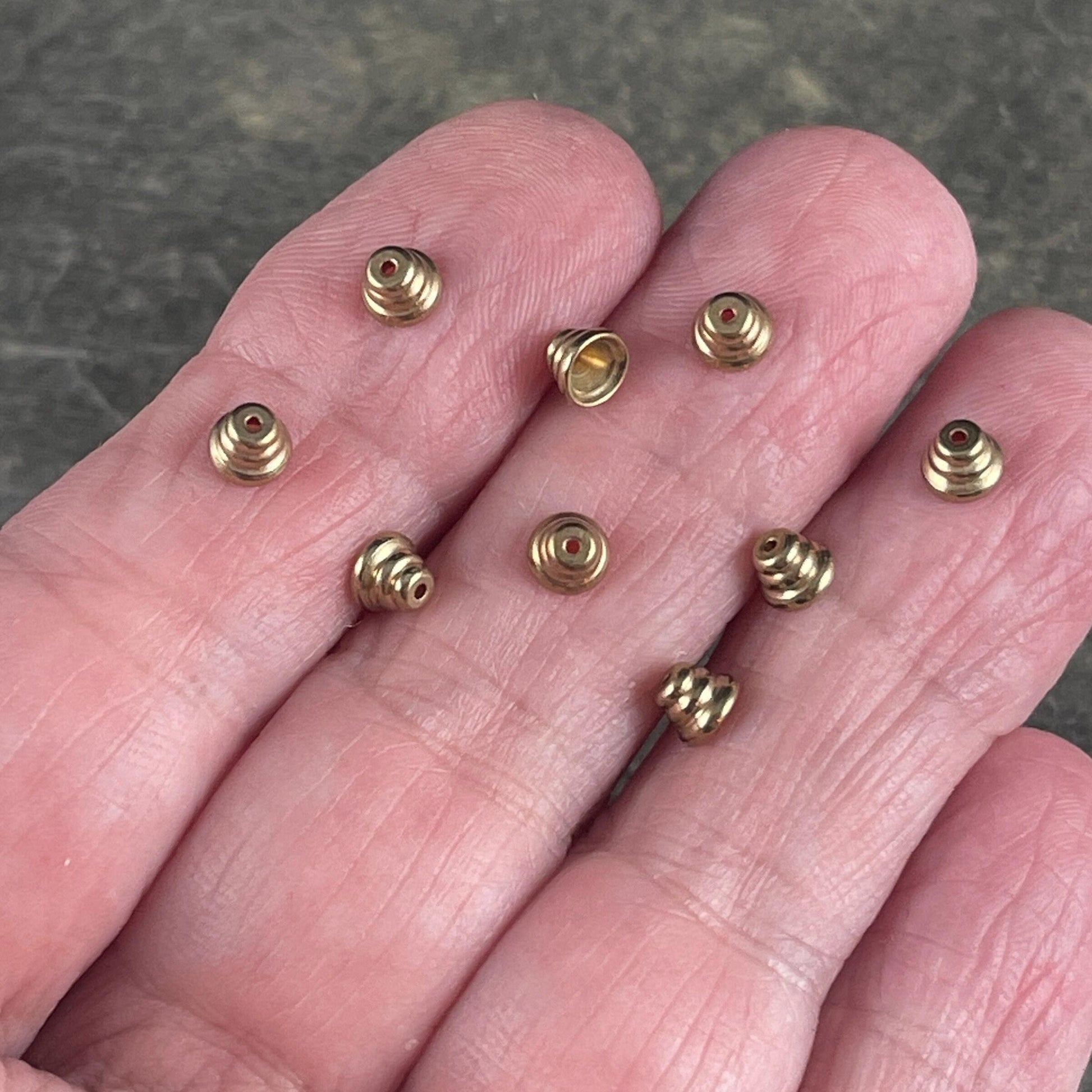 4mm Gold Beehive or Stacked Design, Raw Brass Bead Caps (BB50) *
