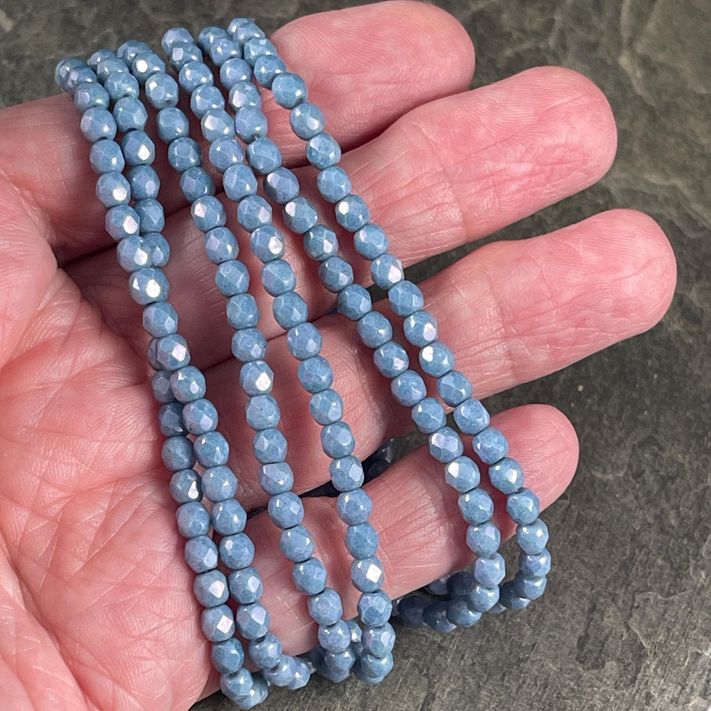 Czech Glass Beads - 4mm Opaque Slate Blue Luster Faceted Glass Beads (FP4/N-124) * Qty. 50