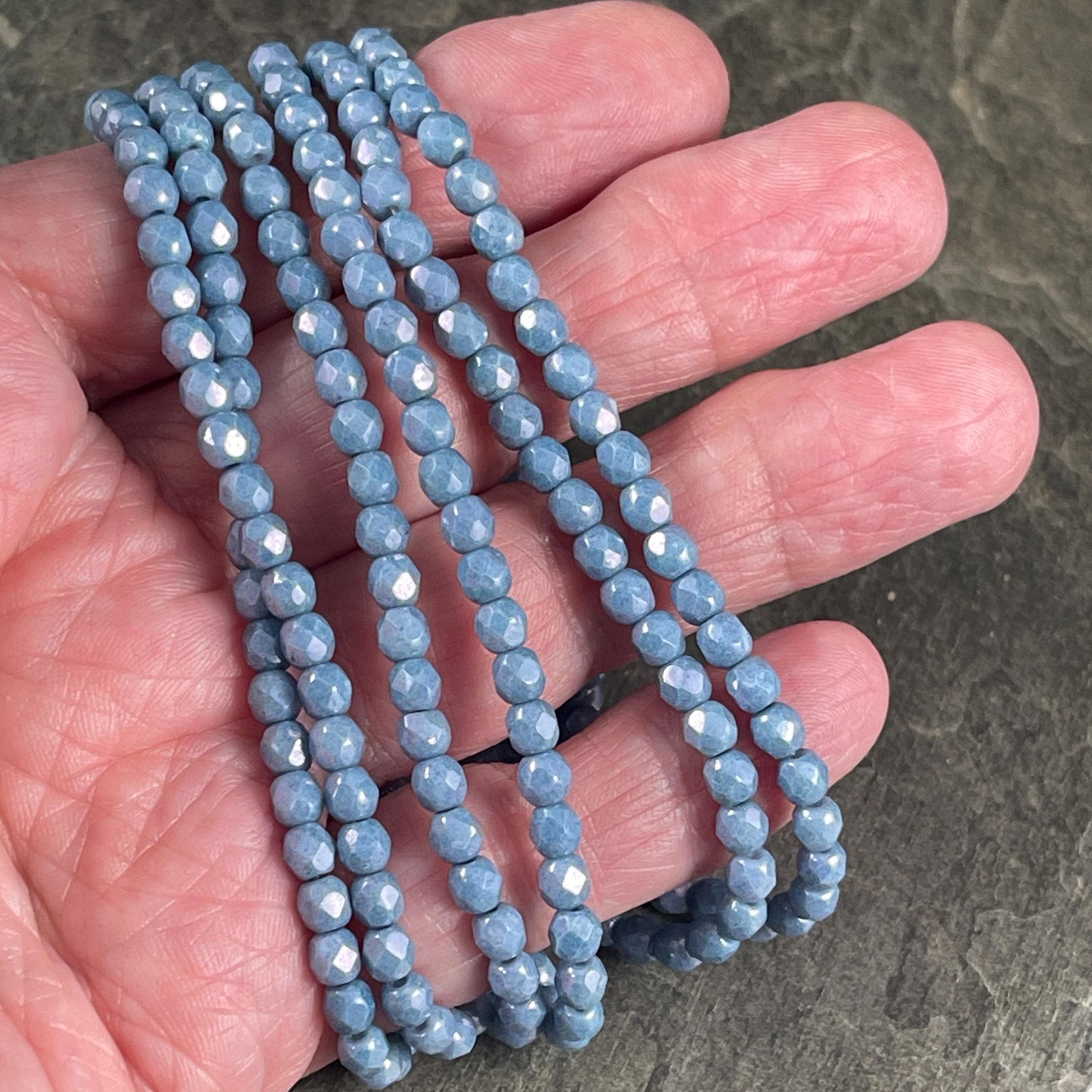 Czech Glass Beads - 4mm Faceted Round, Opaque Slate Blue Luster (FP4/N-124) * Qty. 50