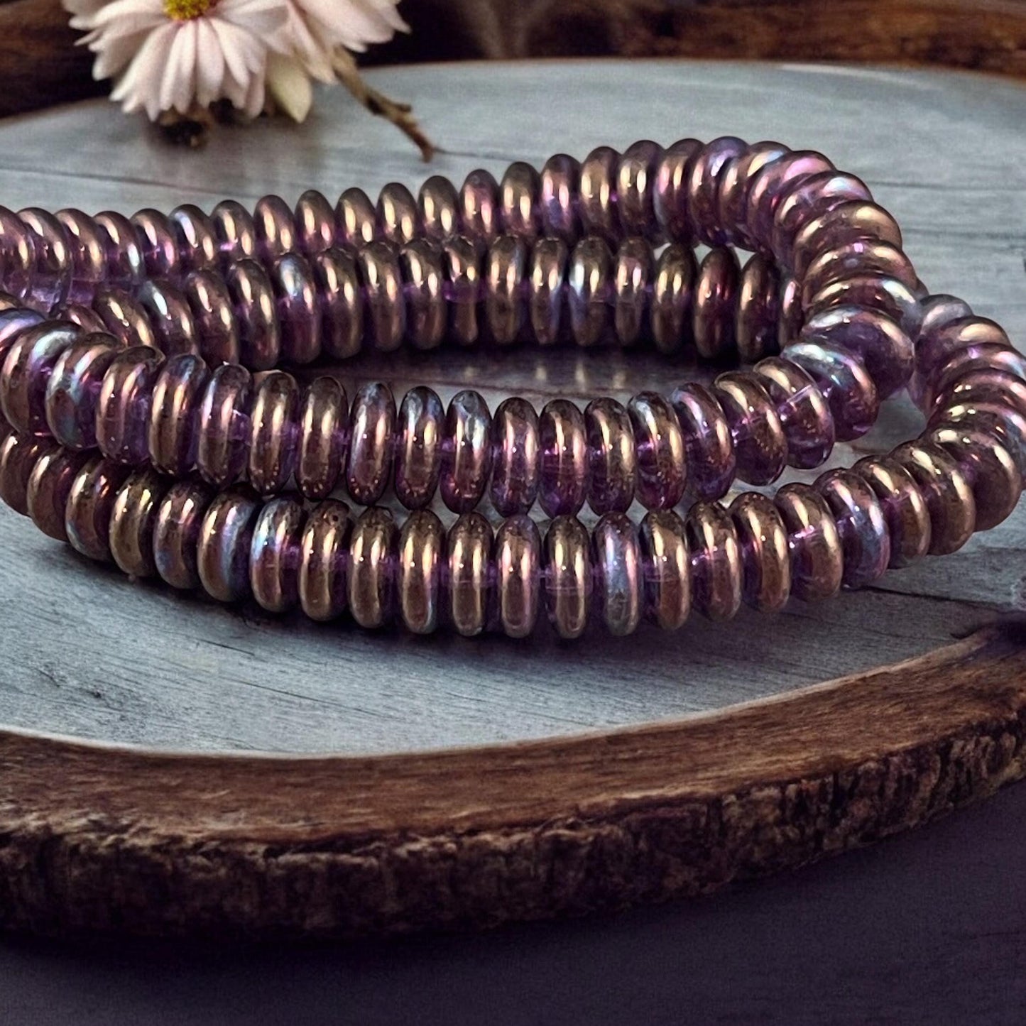 Czech Glass Beads - 6x2mm Heishi Rondelle, Purple with Mother of Pearl Finish, Iridescent Purple Beads (DSC/2093) * Qty. 50