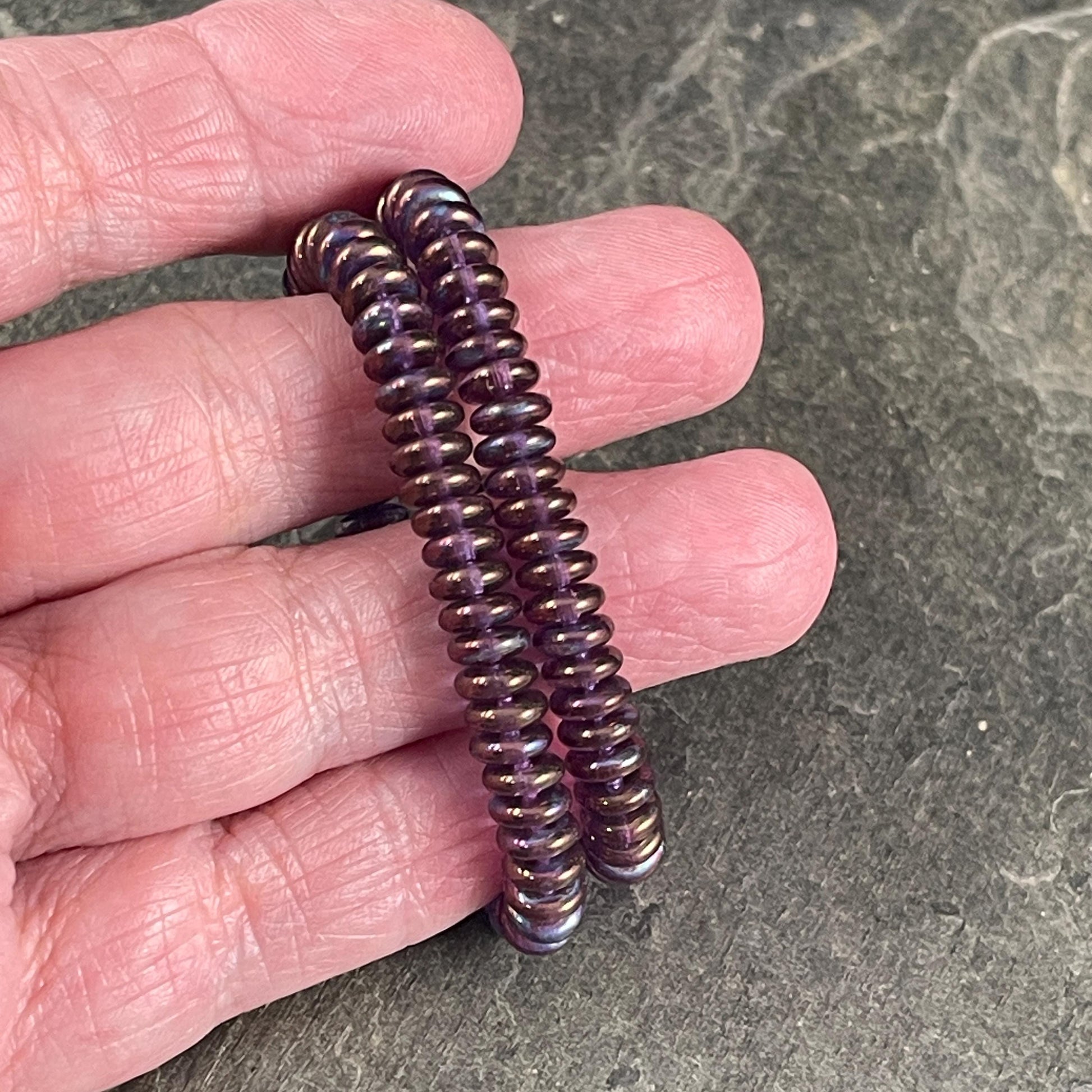 Czech Glass Beads - 6x2mm Heishi Rondelle, Purple with Mother of Pearl Finish, Iridescent Purple Beads (DSC/2093) * Qty. 50