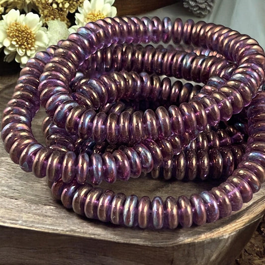 Czech Glass Beads - 6x2mm Heishi Rondelle, Purple with Mother of Pearl Finish, Iridescent Purple Beads (DSC/2093) * Qty. 50