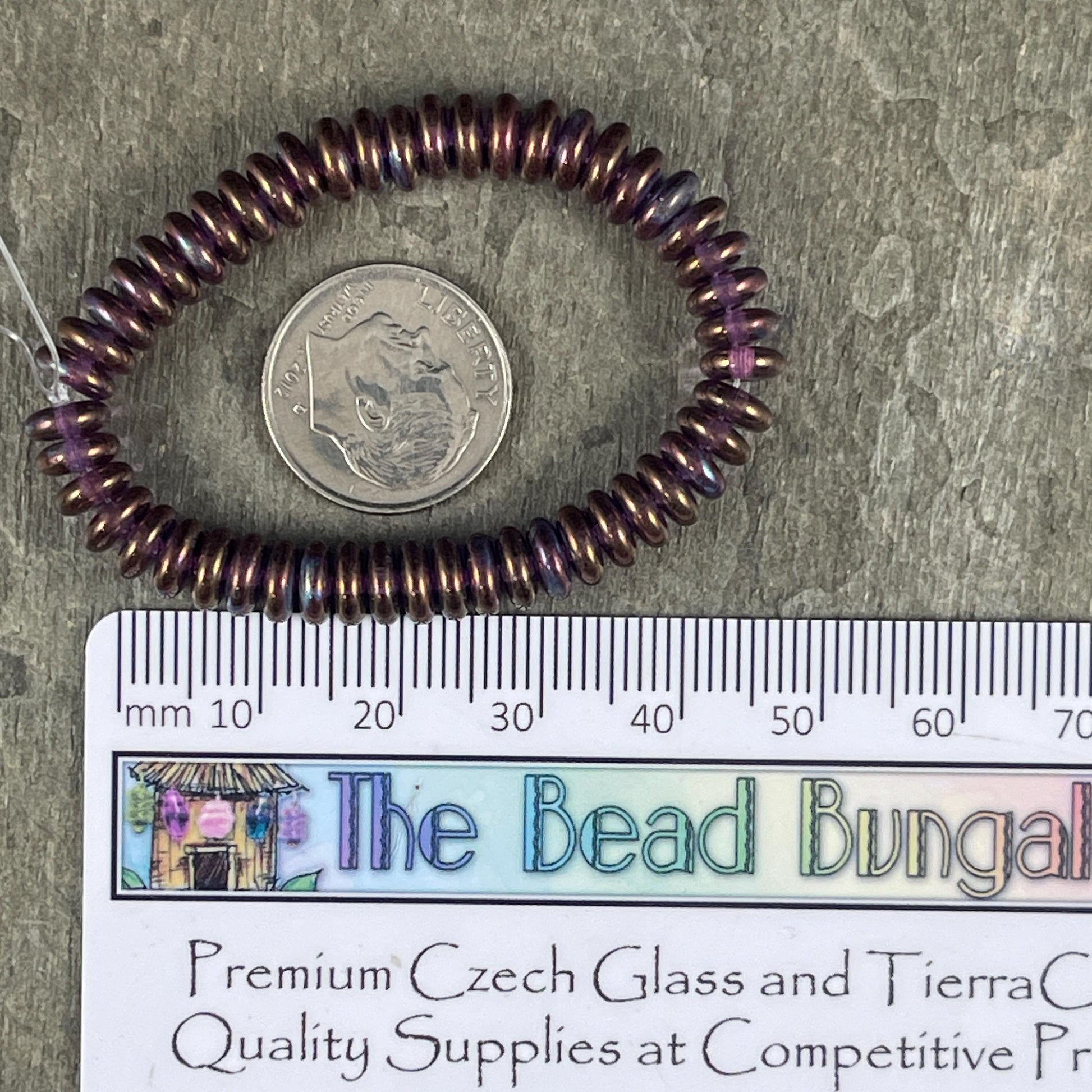 Czech Glass Beads - 6x2mm Heishi Rondelle, Purple with Mother of Pearl Finish, Iridescent Purple Beads (DSC/2093) * Qty. 50