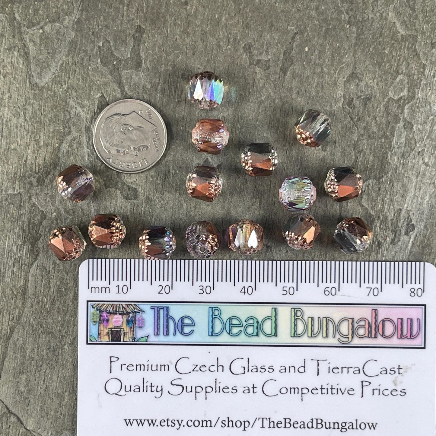 Czech Glass Beads - 8mm Cathedral Faceted Glass Beads, Transparent with Copper Half-Coat and AB Finish (CT8/N-026) * Qty. 15