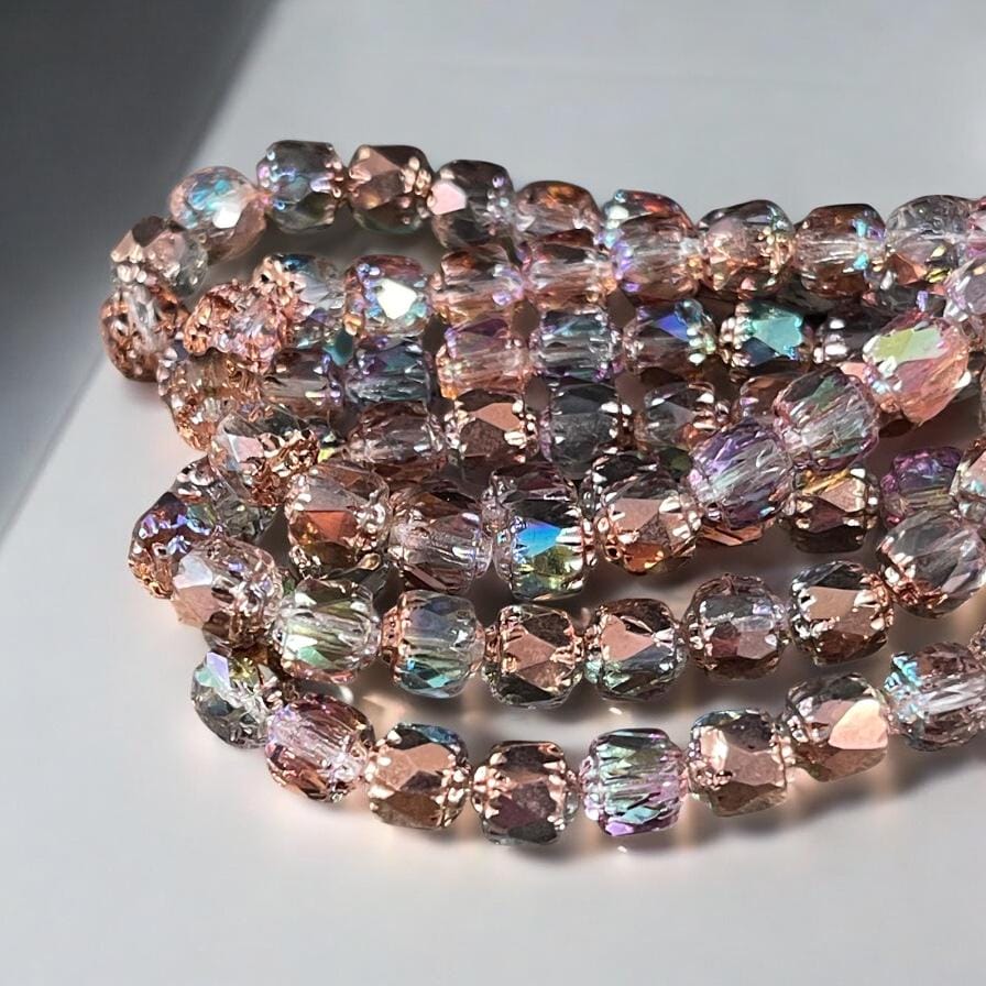 Czech Glass Beads - 6mm Cathedral Faceted Glass Beads, Transparent with Copper Half-Coat and AB Finish (CT6/N-026) * Qty. 20