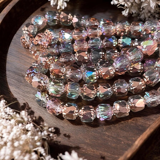 Czech Glass Beads - 6mm Cathedral Faceted Glass Beads, Transparent with Copper Half-Coat and AB Finish (CT6/N-026) * Qty. 20