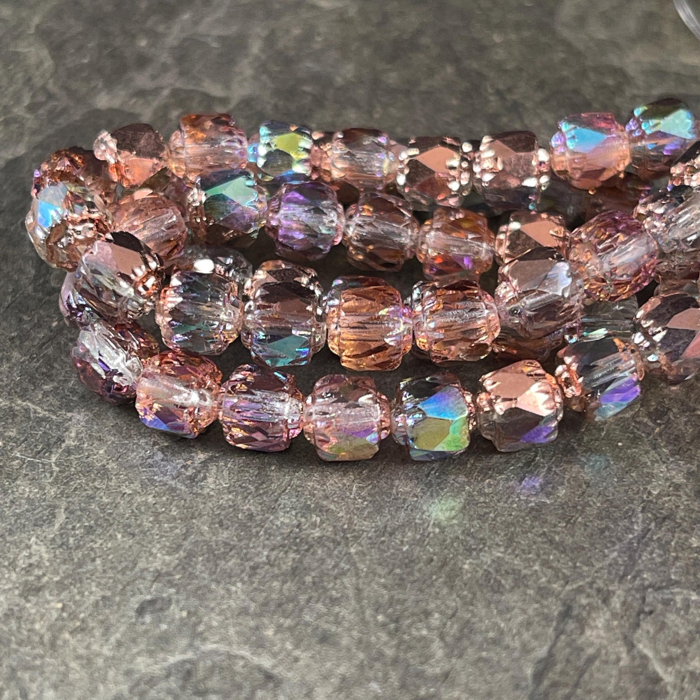 Czech Glass Beads - 6mm Cathedral Faceted Glass Beads, Transparent with Copper Half-Coat and AB Finish (CT6/N-026) * Qty. 20