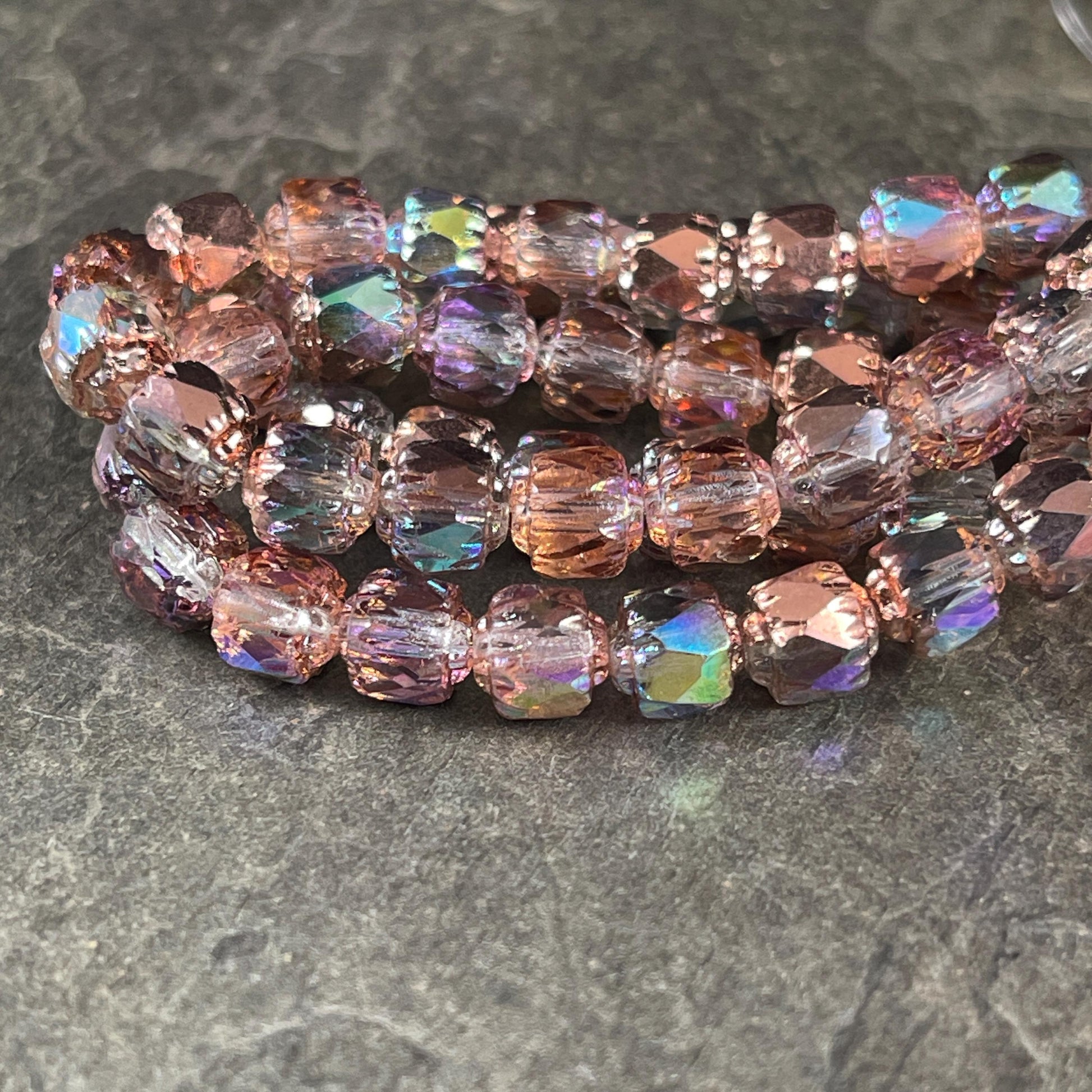 Czech Glass Beads - 6mm Cathedral Faceted Glass Beads, Transparent with Copper Half-Coat and AB Finish (CT6/N-026) * Qty. 20