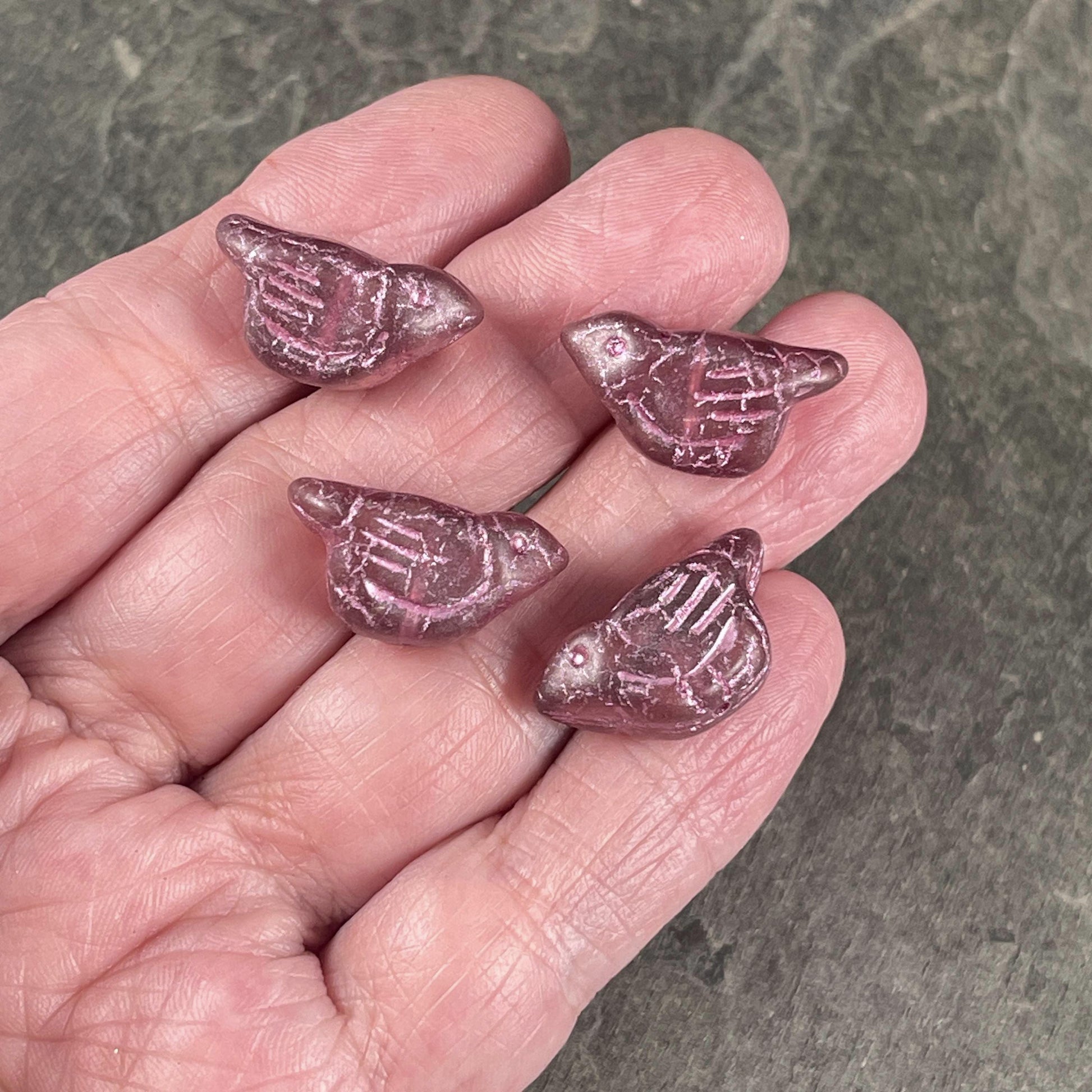 Czech Glass Beads Matte Rosewood with Pink Wash Nature Theme Beads Bird Focal Beads 11x22mm Chunky Bird Beads (N-1614) - Qty. 2