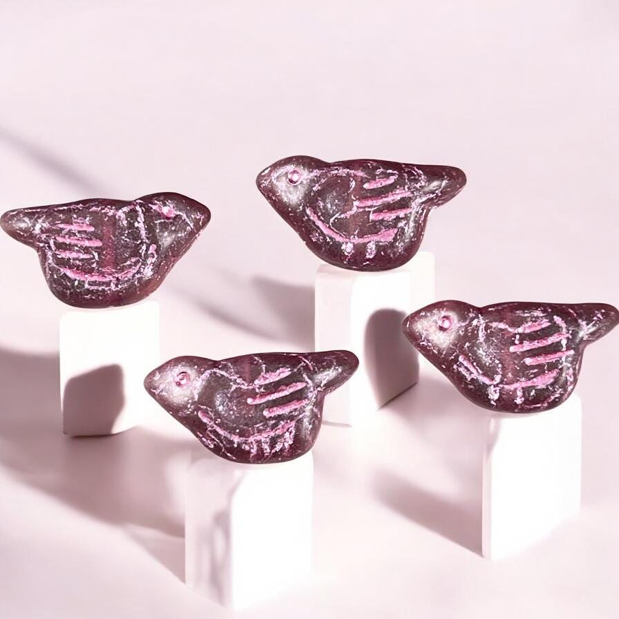 Czech Glass Beads Matte Rosewood with Pink Wash Nature Theme Beads Bird Focal Beads 11x22mm Chunky Bird Beads (N-1614) - Qty. 2