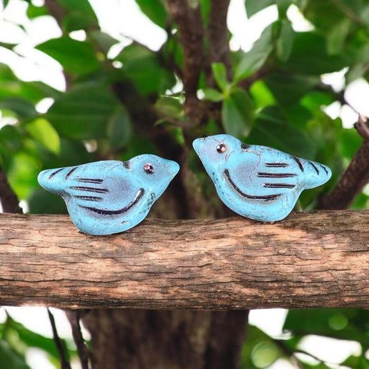 Czech Glass Beads ~ Opaque Matte Sky Blue with Volcano Wash ~ Nature Theme Bird Focal Beads ~ 11x22mm Chunky Glass Bird (N-1620) * Qty. 2