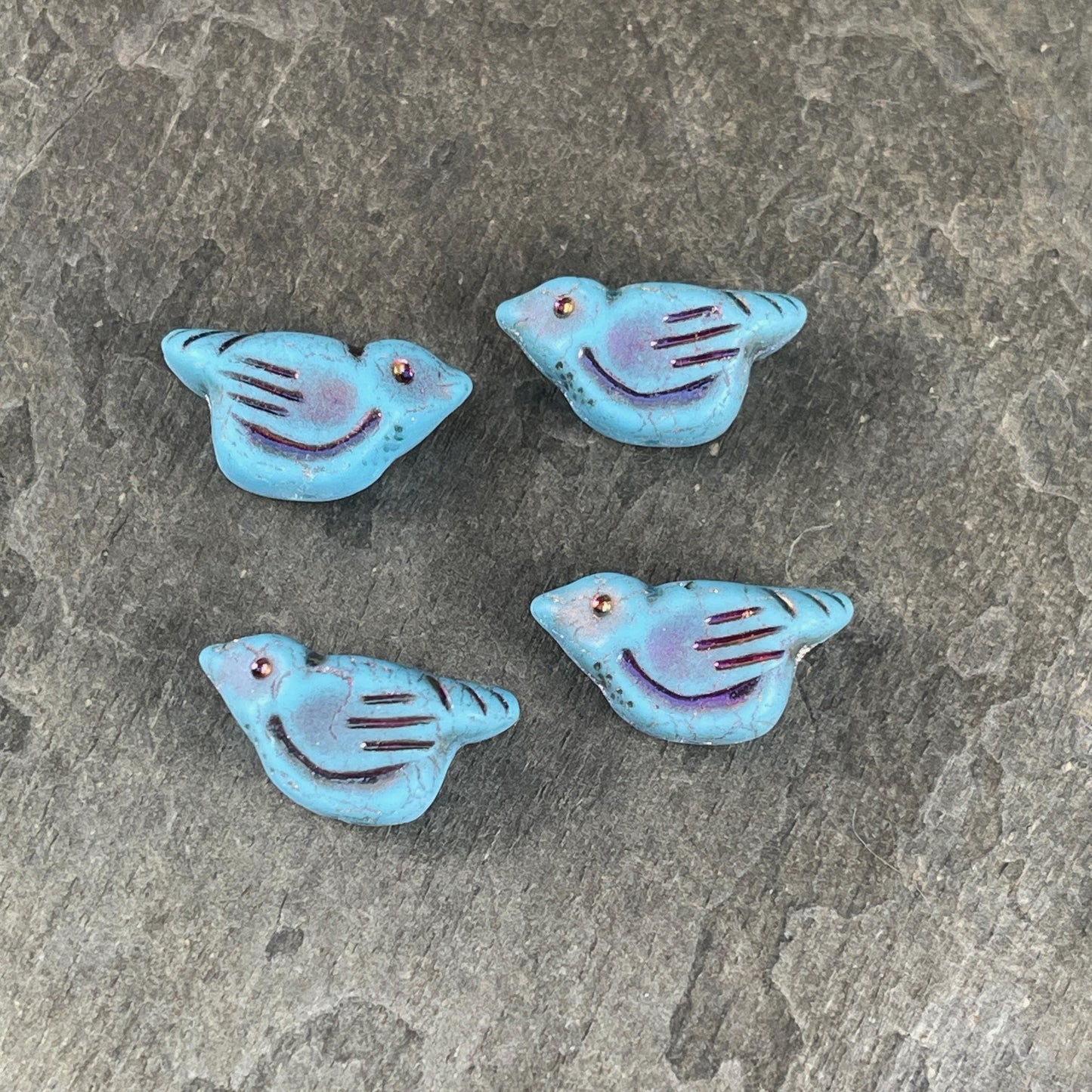 Czech Glass Beads ~ Opaque Matte Sky Blue with Volcano Wash ~ Nature Theme Bird Focal Beads ~ 11x22mm Chunky Glass Bird (N-1620) * Qty. 2
