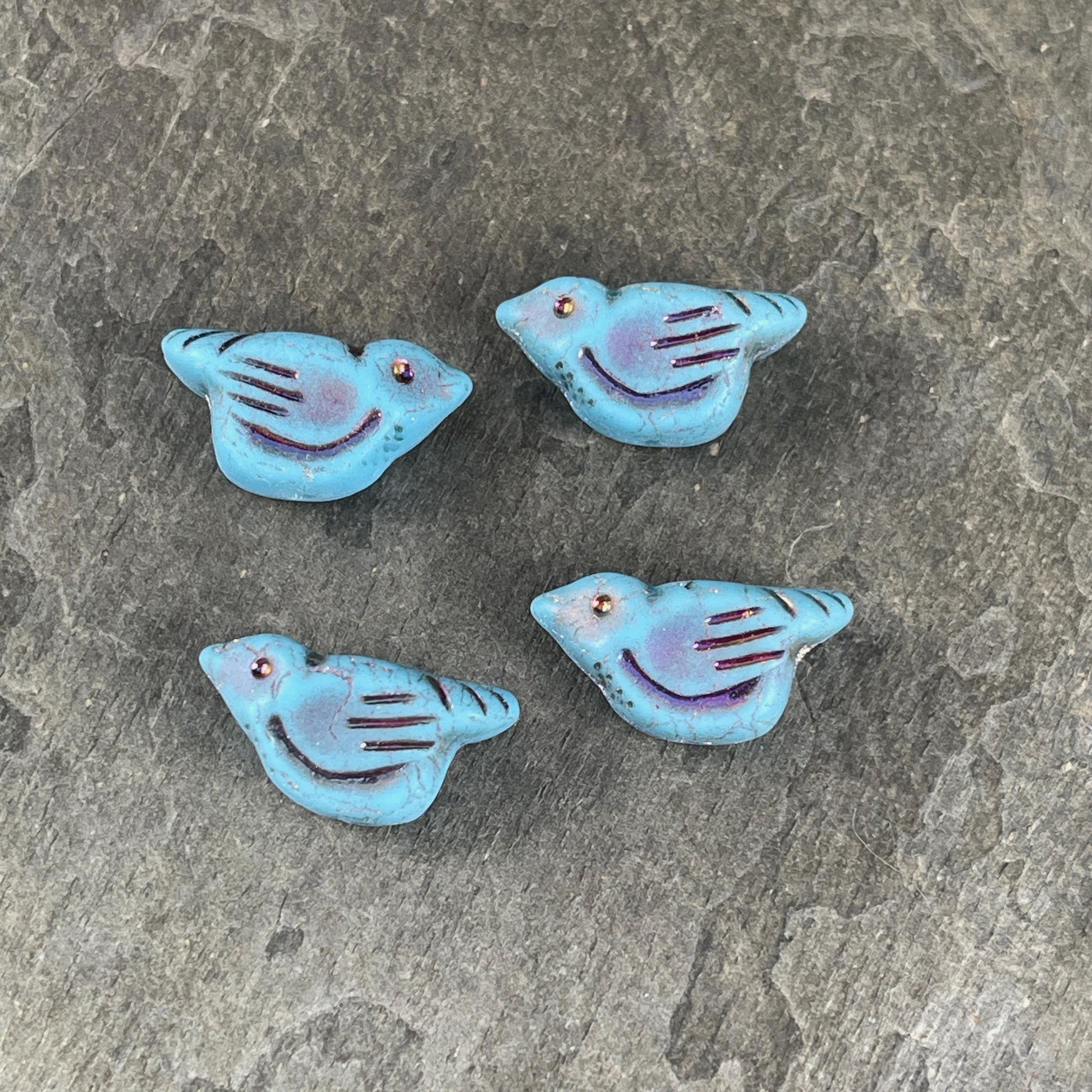 Czech Glass Beads ~ Opaque Matte Sky Blue with Volcano Wash ~ Nature Theme Bird Focal Beads ~ 11x22mm Chunky Glass Bird (N-1620) * Qty. 2