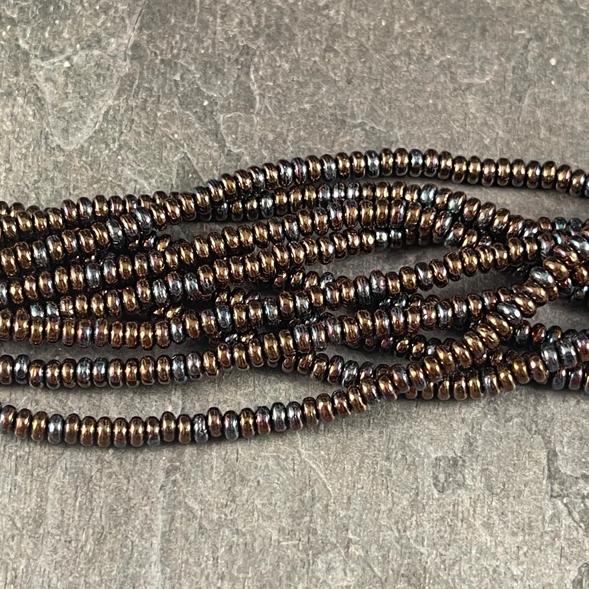 Czech Glass Beads - 3x2mm Rondelle - Jet Black Bronze Vega (RD3/SM-Y2398) * Qty. 50