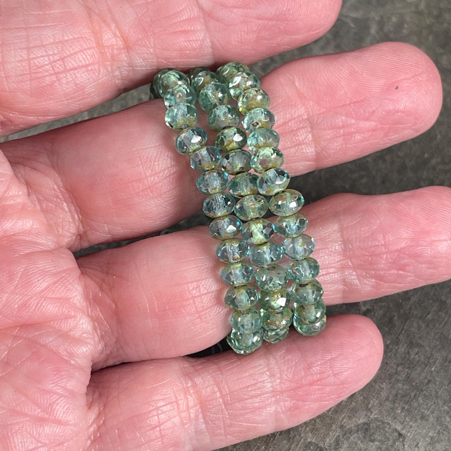 Czech Beads - 5x3mm Faceted Rondelle, Transparent Light Aqua Picasso (R5/N-0516) * 30 Beads