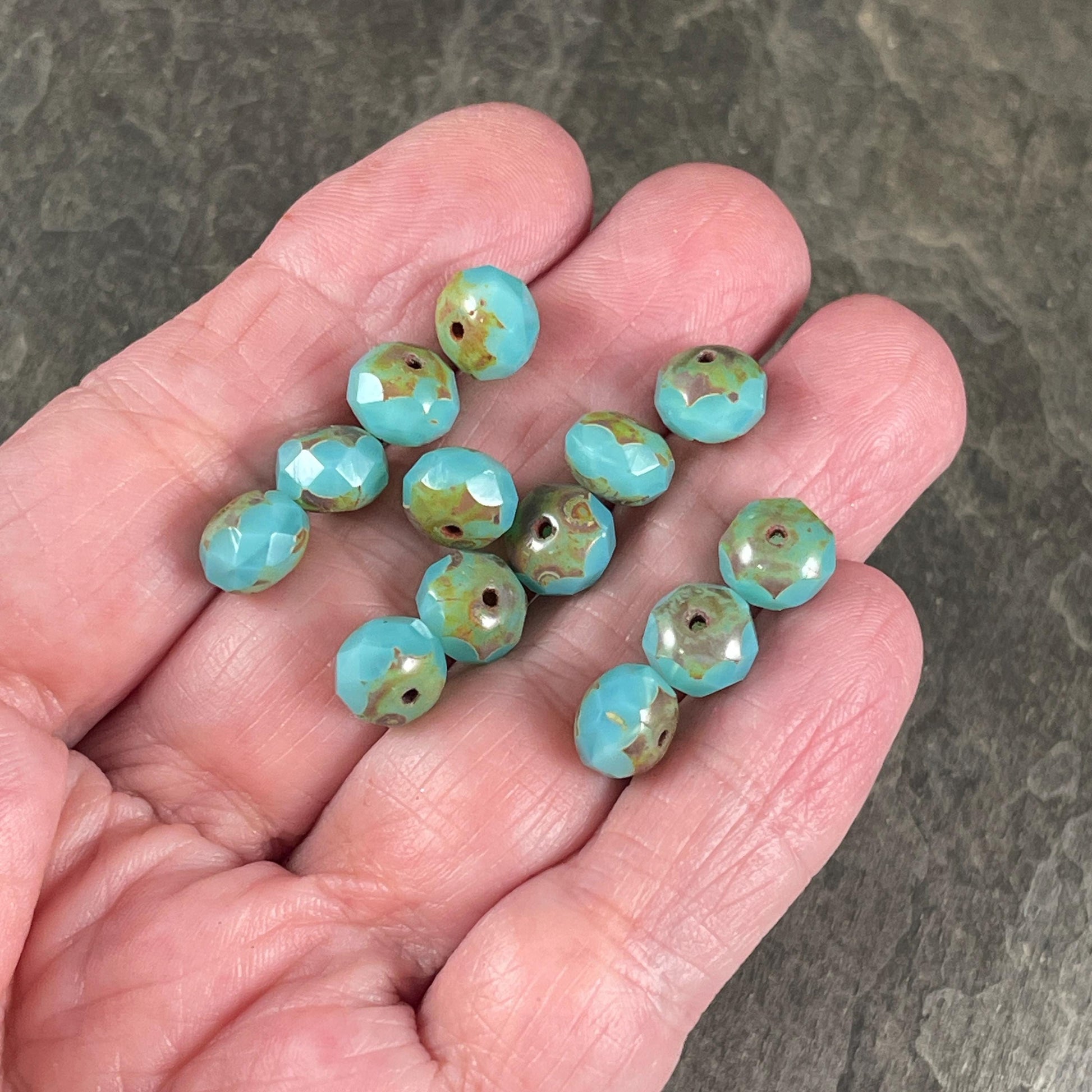 Czech Glass Beads - 8x6mm Faceted Rondelles ~Seafoam Green Silk Picasso Beads (R8/N-0699) * Qty. 25