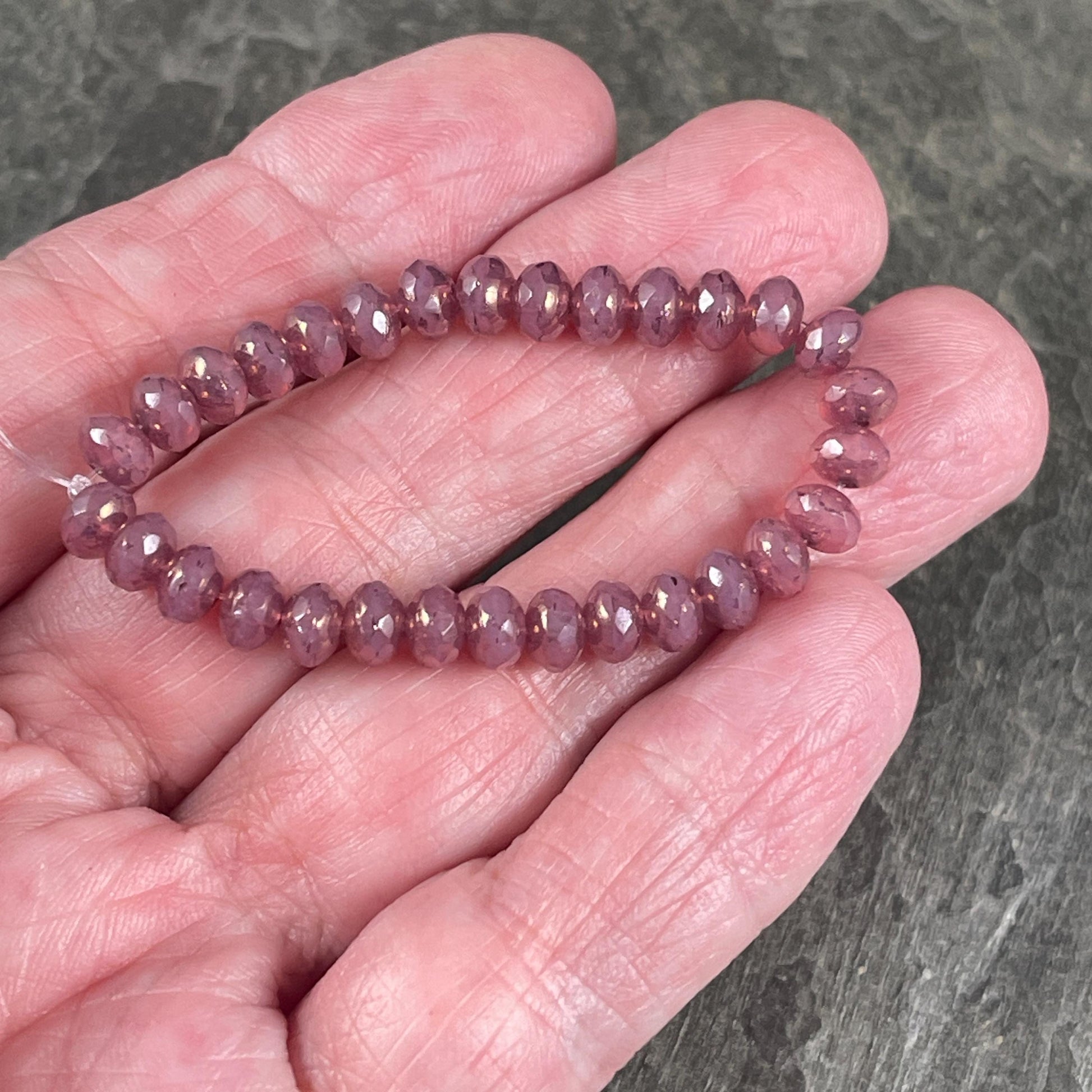 Czech Glass Beads - 5x3mm Faceted Rondelle, Rosewood, Mauve Silk Picasso Beads (R5/N-0718) * Qty. 30