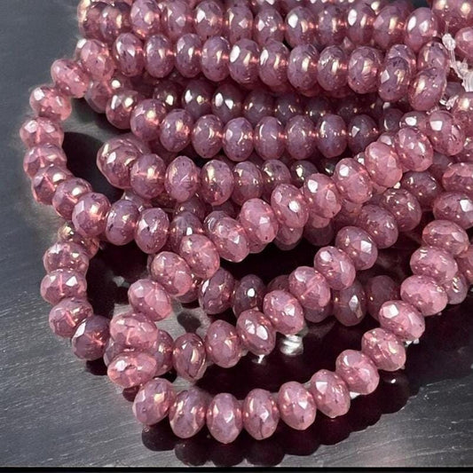 Czech Glass Beads - 5x3mm Faceted Rondelle, Rosewood, Mauve Silk Picasso Beads (R5/N-0718) * Qty. 30