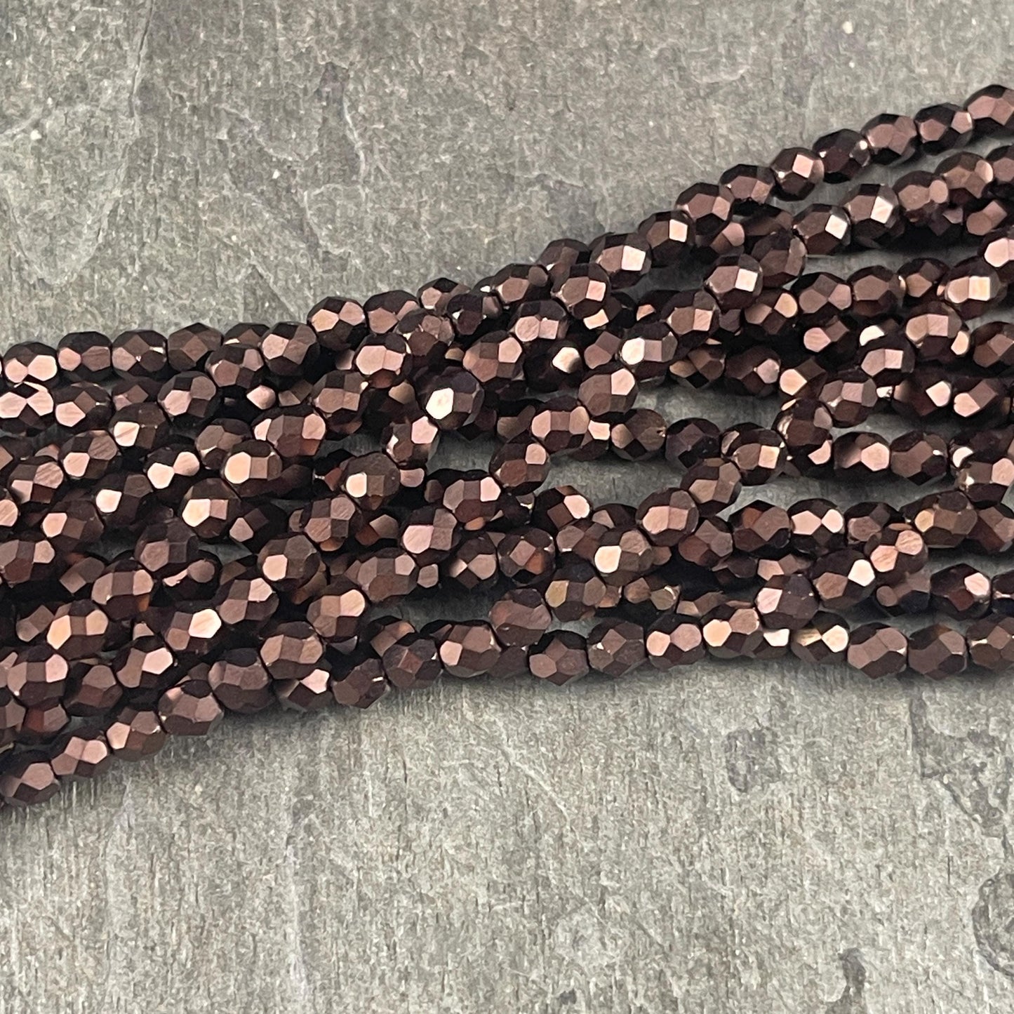 Czech Glass Beads - 4mm Faceted Round Bronze Spacer Beads, Matte Bronze Metallic (FP4/SM-M14415) * Qty. 50