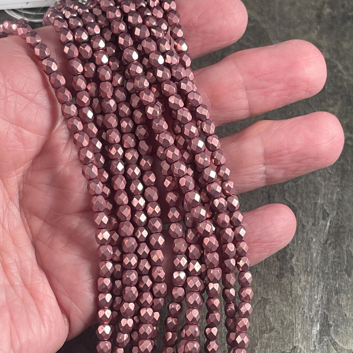 Czech Glass Beads -4mm Faceted Round Beads, Mauve Metallic, Blooming Dahlia ColorTrends (FP4/SM-05A07) * Qty. 50