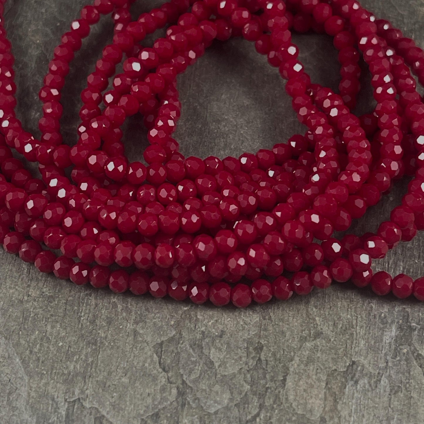 Opaque Ruby Red 4x3mm Faceted Glass Beads, Dark Red Glass Beads (OpaqueRuby-4) * 100 Beads