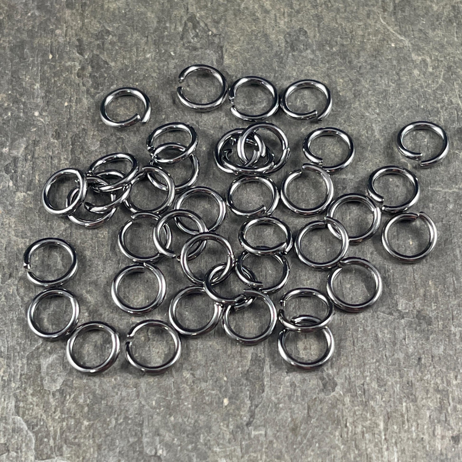 16 Gauge 8mm Gunmetal Jump Rings, Gunmetal Black Plated Brass Open Jump Rings (FMG/5173) * Qty. 50