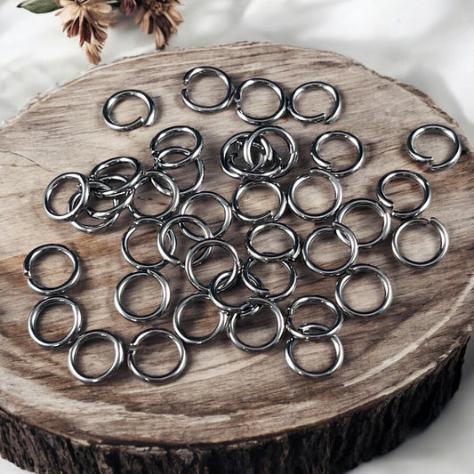16 Gauge 8mm Gunmetal Jump Rings, Gunmetal Black Plated Brass Open Jump Rings (FMG/5173) * Qty. 50