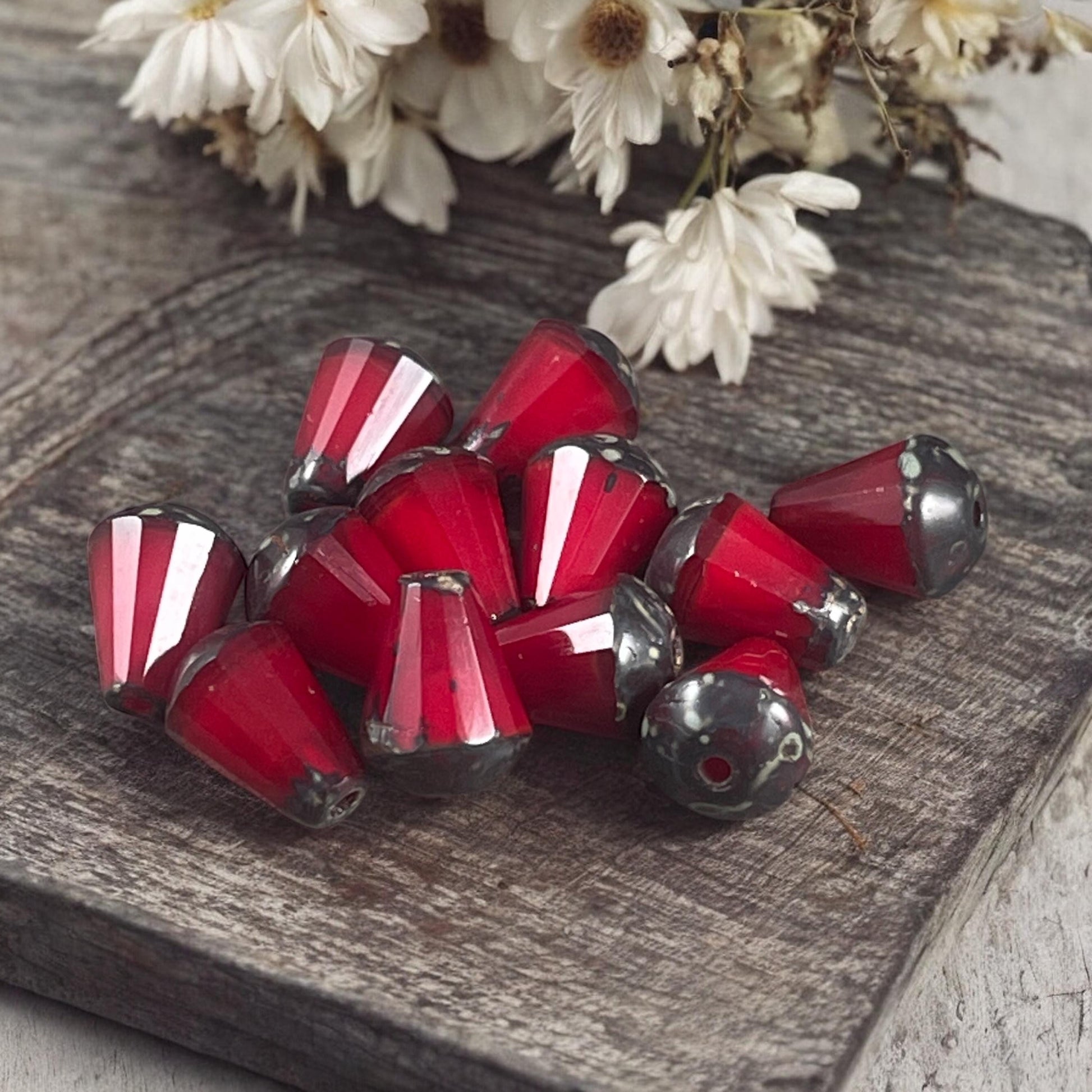 Czech Glass Beads - 8mm Beveled Teardrop, Ruby Red Opaline Teardrop Beads (DRO/RJ-2460) * Qty. 15