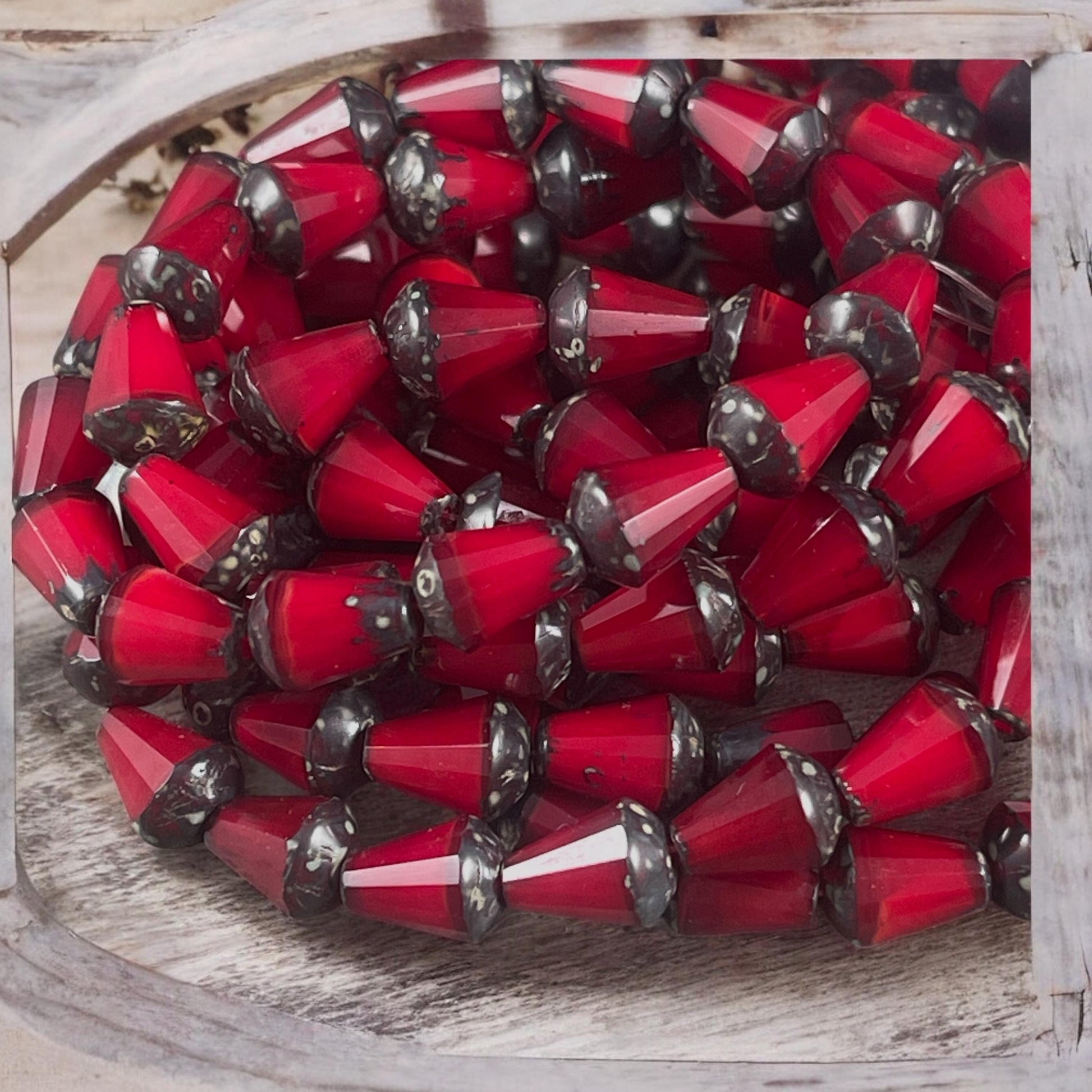 Czech Glass Beads - 8mm Beveled Teardrop, Ruby Red Opaline Teardrop Beads (DRO/RJ-2460) * Qty. 15