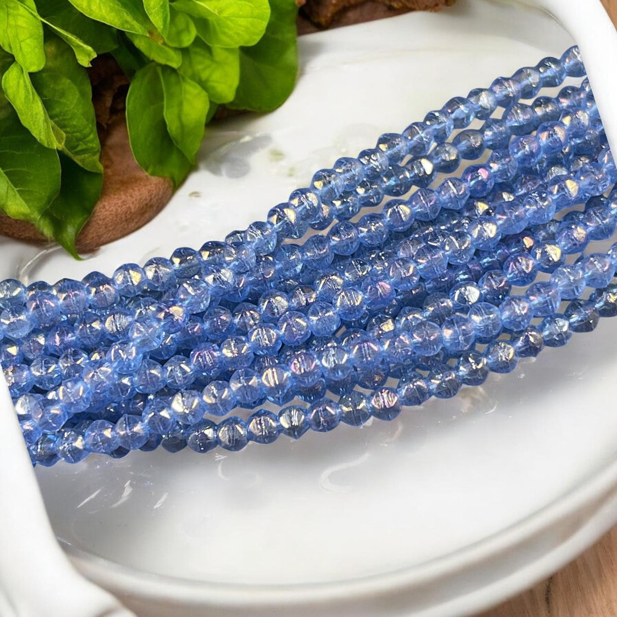 Czech Glass Beads - 3mm English Cut, Sapphire Blue with Luster Iris (EC/SM-LR3005) * Qty. 50