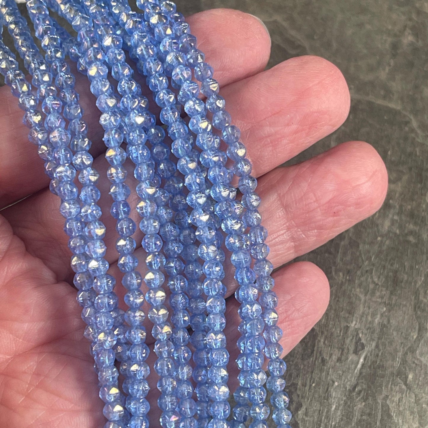 Czech Glass Beads - 3mm English Cut, Sapphire Blue with Luster Iris (EC/SM-LR3005) * Qty. 50