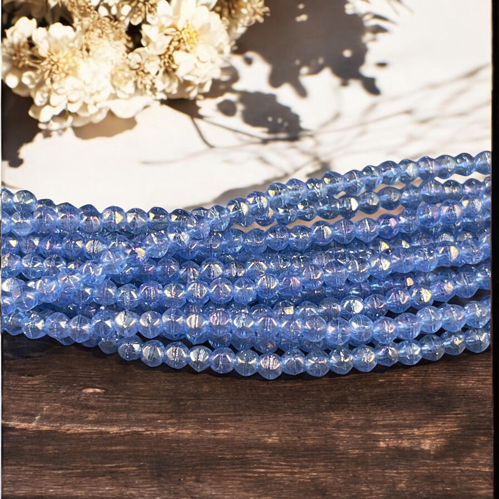 Czech Glass Beads - 3mm English Cut, Sapphire Blue with Luster Iris (EC/SM-LR3005) * Qty. 50