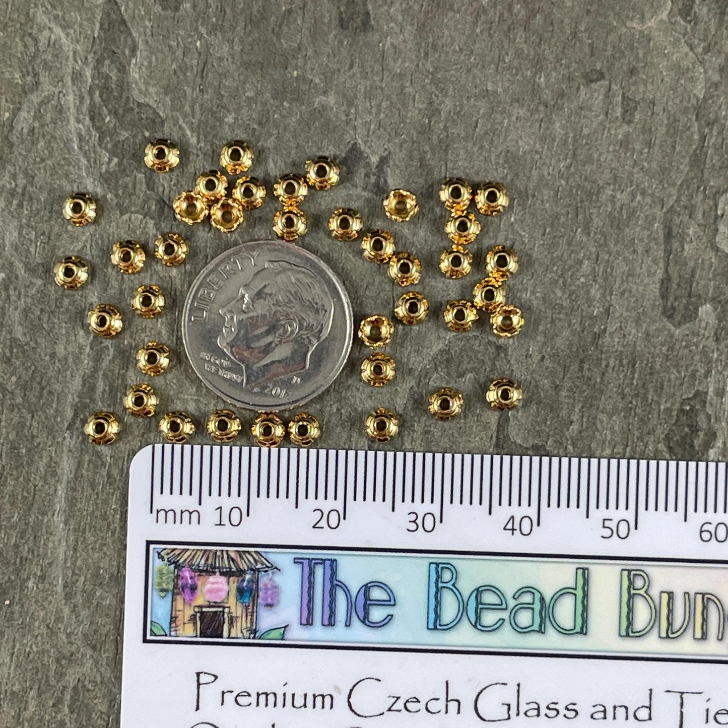 TierraCast Gold 3.5mm Bead Caps - TINY 24k Gold Plated Bead Caps, Scalloped Petals (PF/790-12) * Qty. 50
