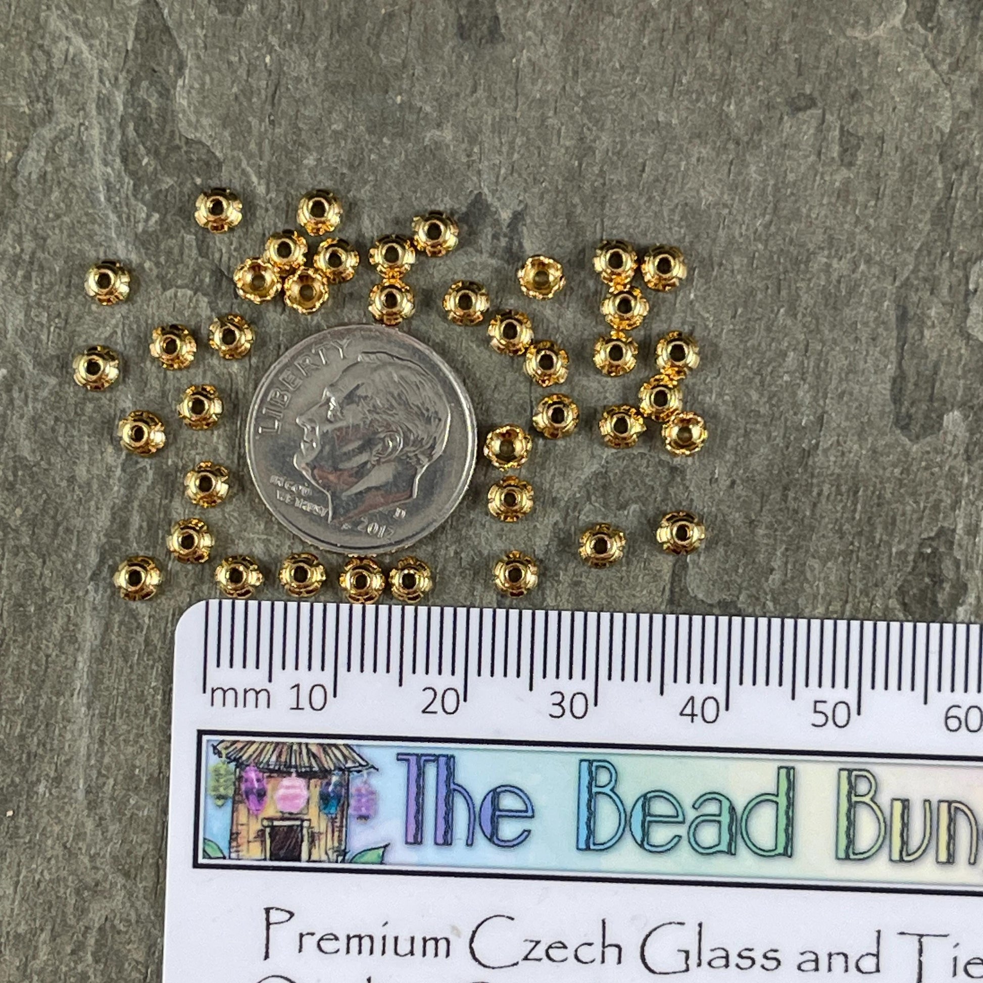 TierraCast Gold 3.5mm Bead Caps - TINY 24k Gold Plated Bead Caps, Scalloped Petals (PF/790-12) * Qty. 50