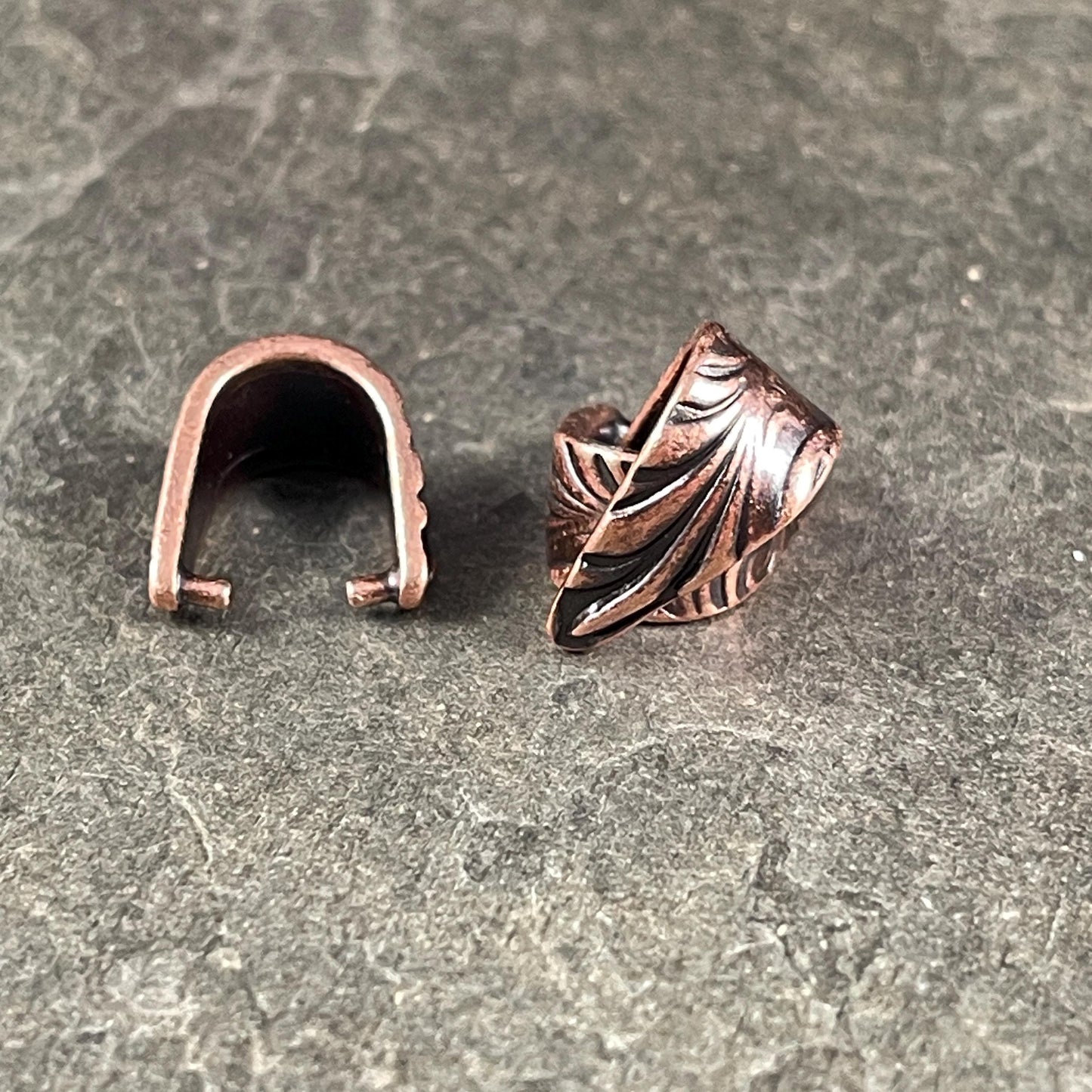 TierraCast Antiqued Copper Jardin Bail, Large 15.5mm Copper Pinch Bail with 12mm Grip Length (PF/886-87) * Qty. 2