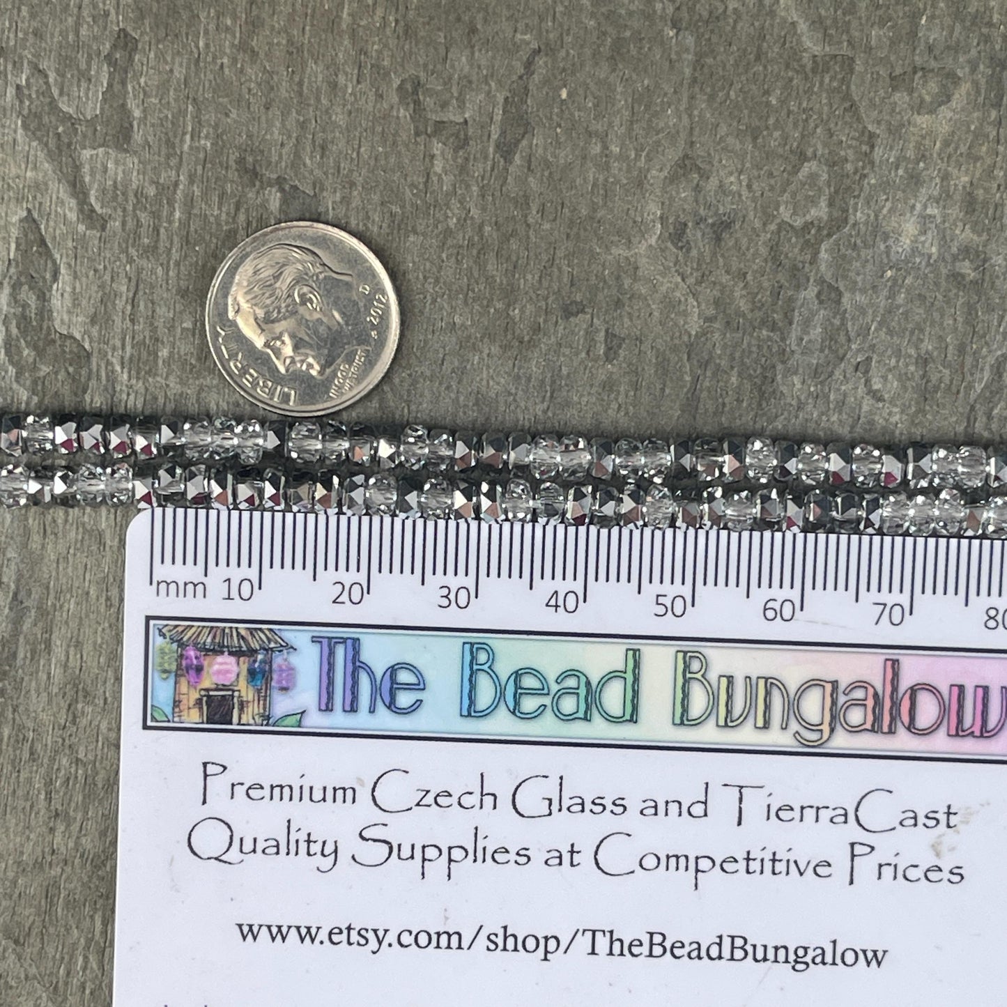 Faceted Glass Beads - 4x2.5mm Heishi Rondelles, Crystal Clear with Silver Half Tone (Silver) * 7" Strand