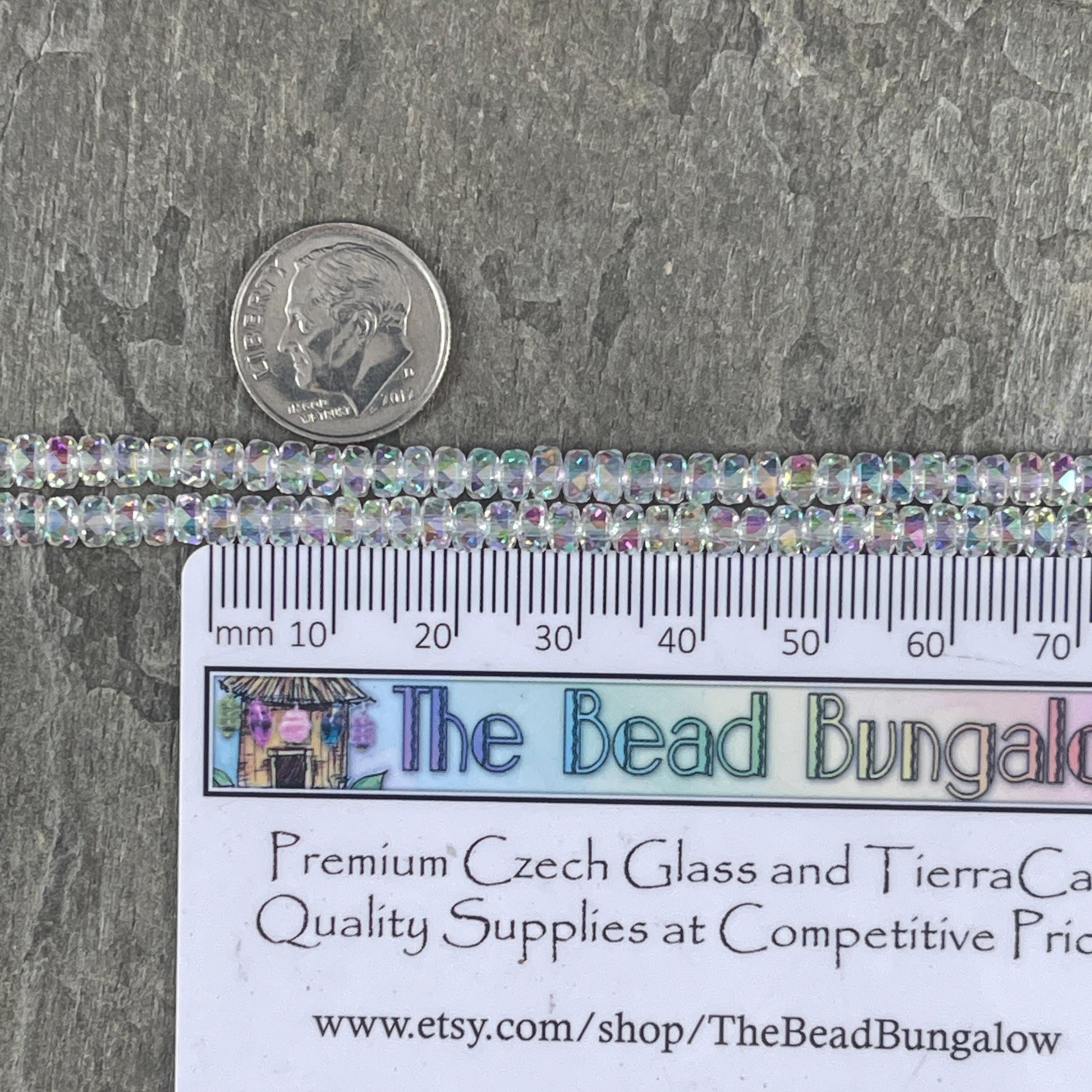 Faceted Glass Beads - 4x2.5mm Heishi Rondelles, Milky Crystal with AB Finish (Crystal AB) * 7" Strand