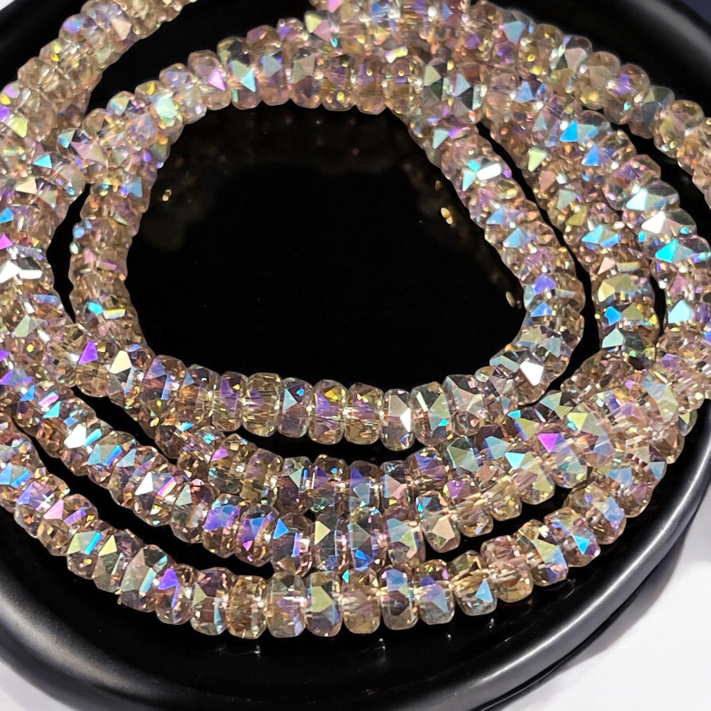 Faceted Glass Beads - 4x2.5mm Heishi Rondelles, Light Colorado Topaz with AB Finish (ColoradoTopazAB) * 7" Strand