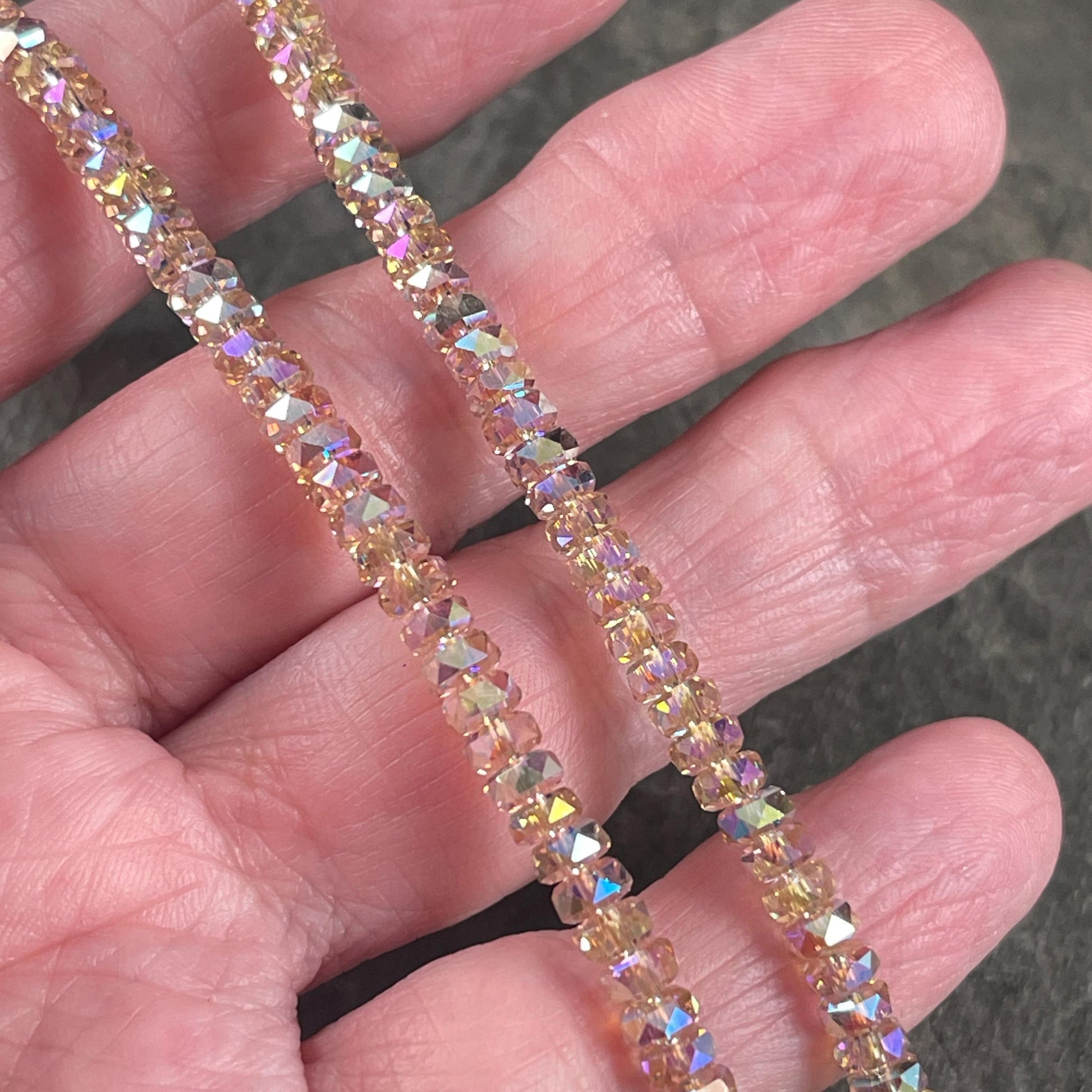 Faceted Glass Beads - 4x2.5mm Heishi Rondelles, Light Colorado Topaz with AB Finish (ColoradoTopazAB) * 7" Strand