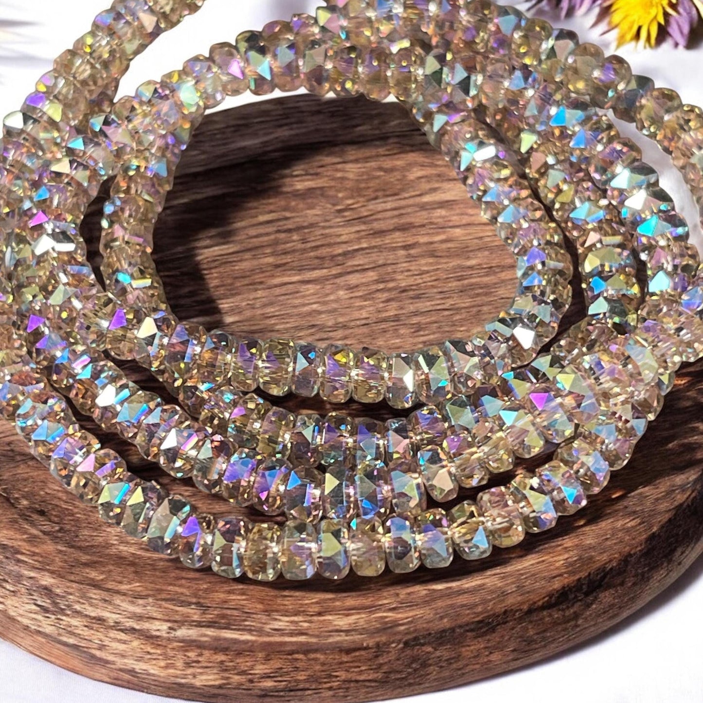 Faceted Glass Beads - 4x2.5mm Heishi Rondelles, Light Colorado Topaz with AB Finish (ColoradoTopazAB) * 7" Strand