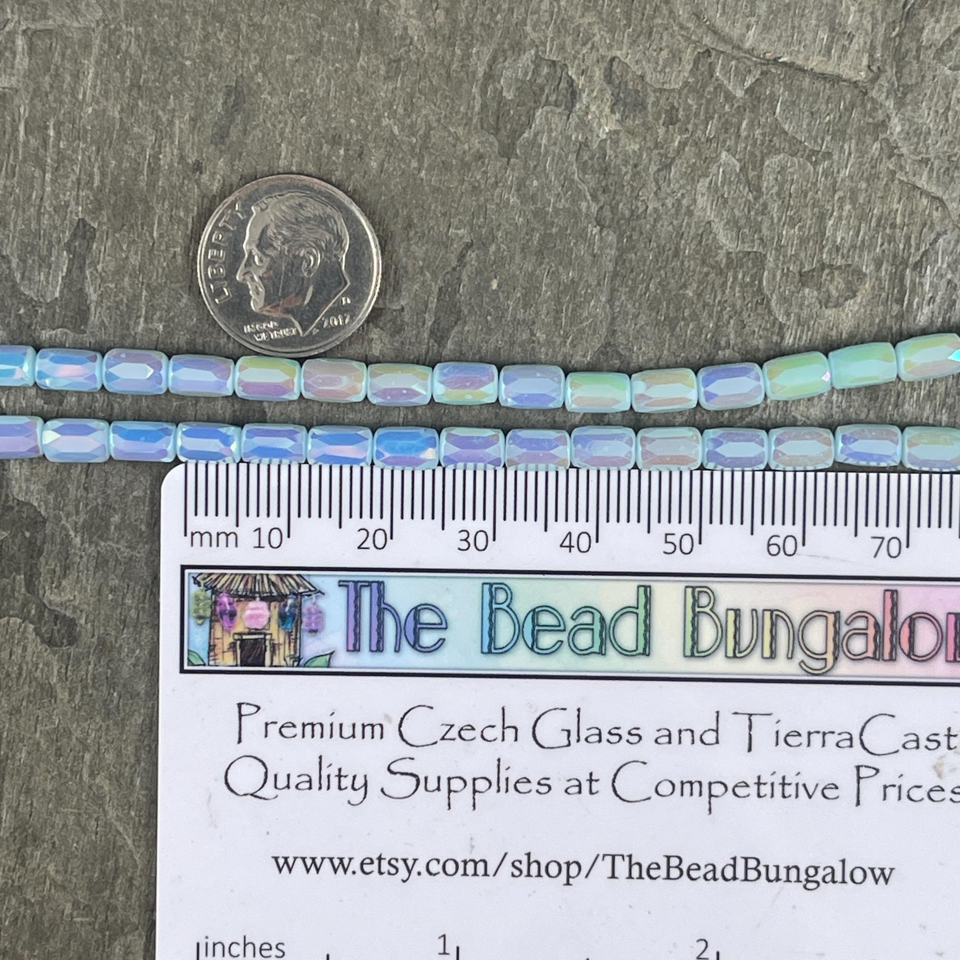 Faceted Glass Tube Beads, 7x4mm Tube Bead with Facets and AB Finish (BabyBlue) * 7" Strand