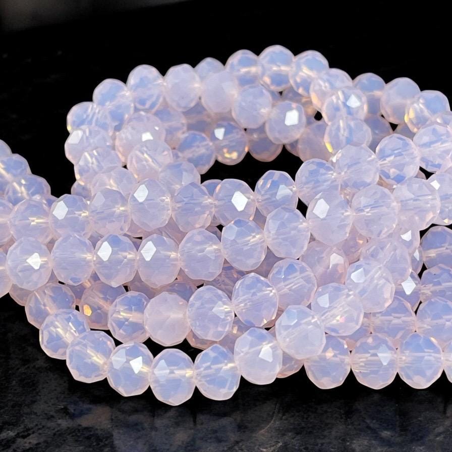 Pale Pink 8x6mm Rondelle, Milky Rose Pink Faceted Glass Beads with AB Finish (MilkyRose-8) * 36 Beads