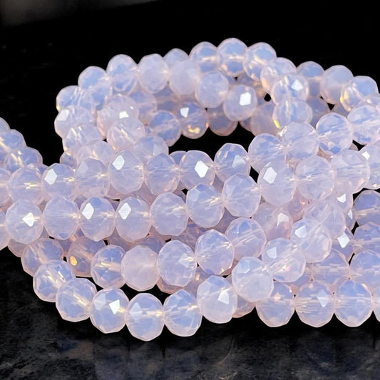 8x6mm Rondelle, Milky Rose Pink Faceted Glass Beads with AB Finish (MilkyRose-8) * 36 Beads