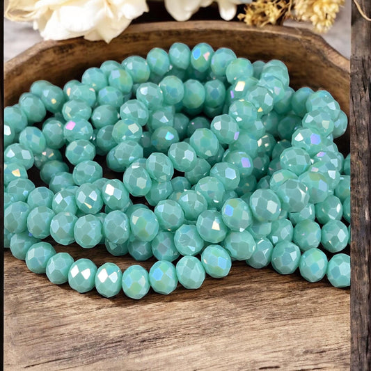 Mint Blue 8x6mm Rondelle, Opaque Mint Faceted Glass Beads (MintAB-8) * 36 Beads