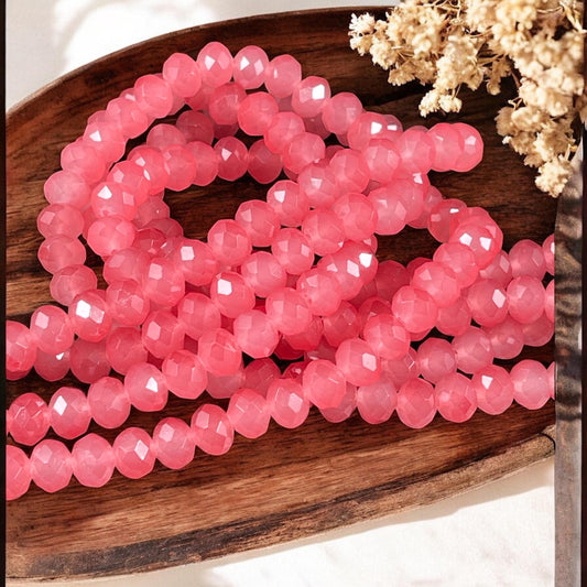 Watermelon Pink 8x6mm Rondelle, Dark Faceted Glass Beads (Watermelon-8) * 36 Beads