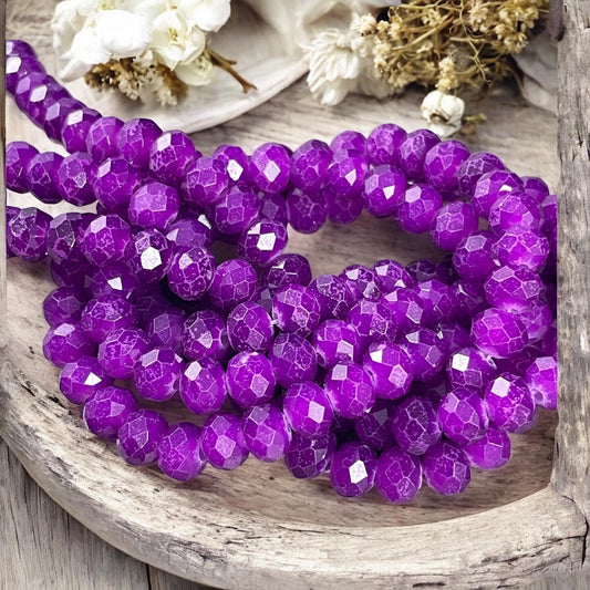 Neon Purple 8x6mm Rondelle, Bright Purple Faceted Glass Beads (NeonPurple-8) * 36 Beads