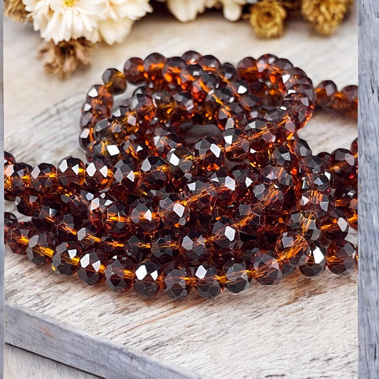 Transparent Dark Brown 8x6mm Rondelle, Root Beer Brown Faceted Glass Beads (DkTopaz-8) * 36 Beads